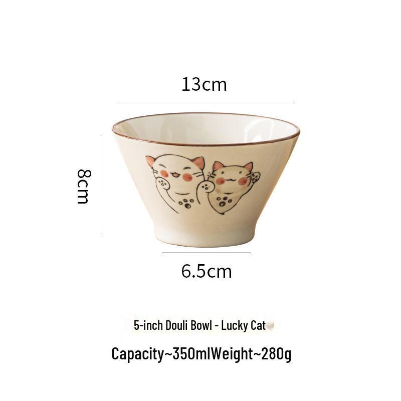 

Ru Han Lucky Cat Ceramic High-footed Rice Bowl Set