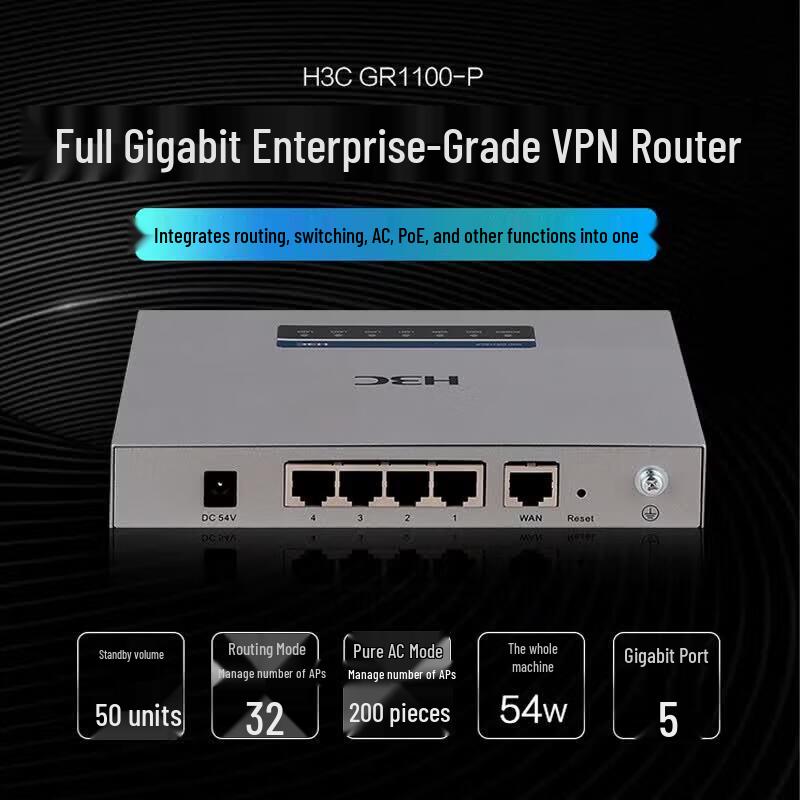 

H3C GR1100-P Full Gigabit Enterprise Wired Router Gateway with 4-Port PoE (CN version)
