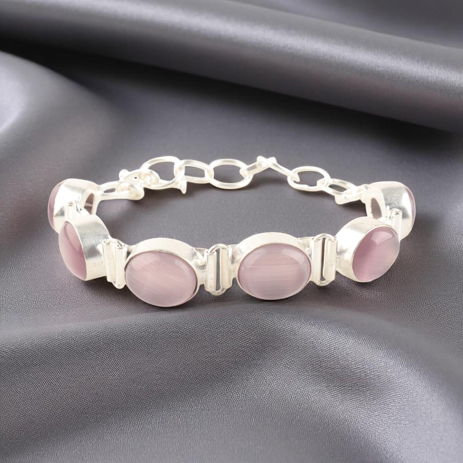 

Редкий фиолетовый камень кошачий глаз 925 стерлинговое серебро ювелирные изделия ручной работы браслет 8 RB-4-25