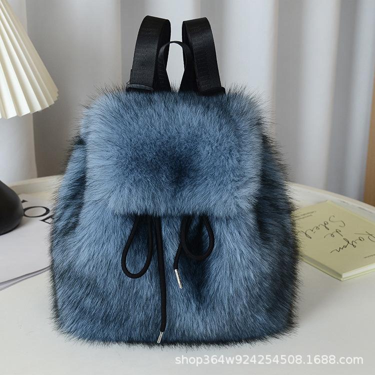 Mochila de Pelúcia Y2k Feminina Pequena Fofa com Cordão Leopardo Fofa Bolsa Macia Liso Lã Mochila de Lã Quente de Inverno Mini Mochila de Pele Sintética