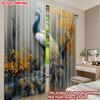 Set Of 2 Peacock Floral Curtains Flat Digital Printing Blue Gold White Feathers Blooming Tree Bedroom Decor Curtain Polyester Ideal For Sleeping Area