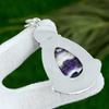 Sterling Silver Chevron Amethyst Gemstone Artisan Crown Chakra Unique Pendant