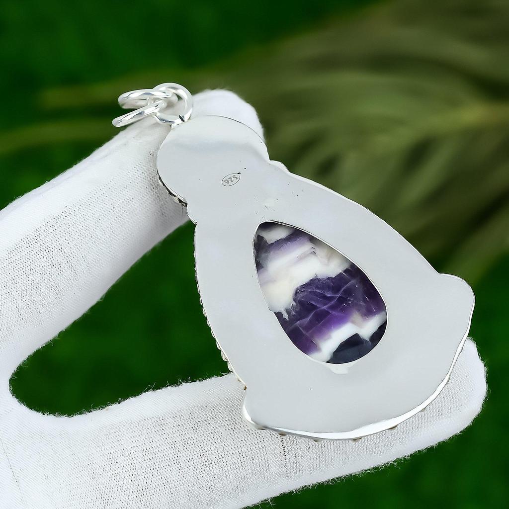 Sterling Silver Chevron Amethyst Gemstone Artisan Crown Chakra Unique Pendant