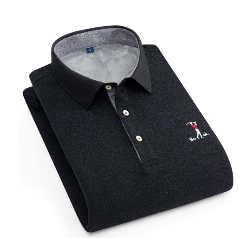 Мужские рубашки в полоску, пуловер с воротником, свитер, удобные утепленные флисовые теплые вязаные свитера L чёрный