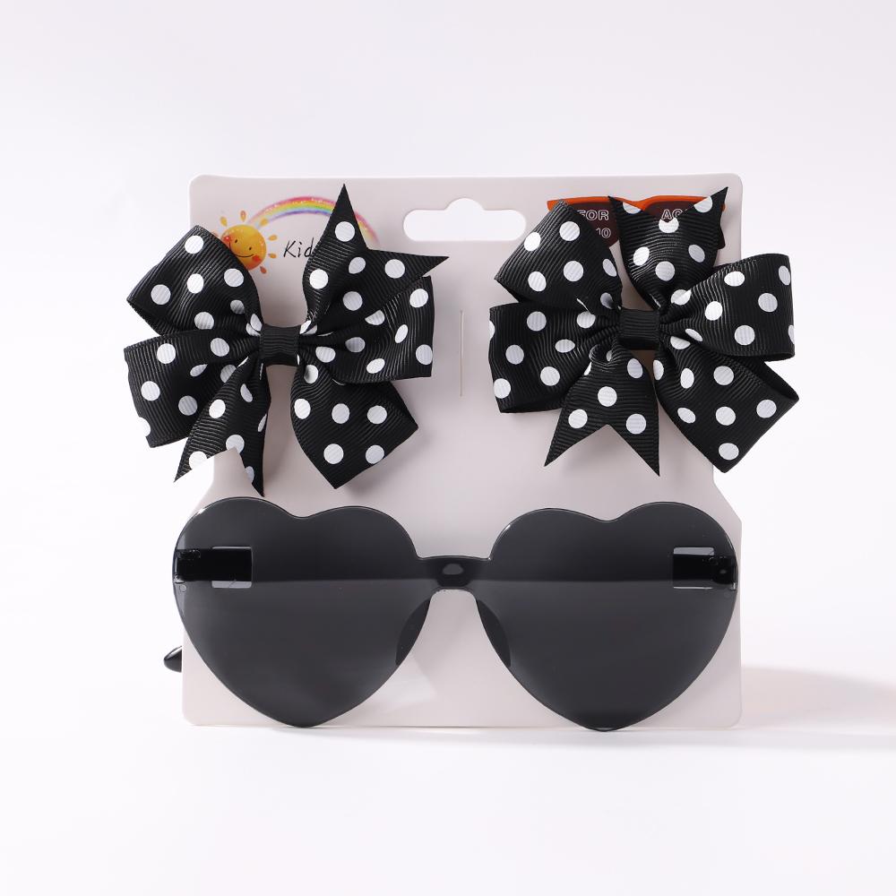 3Pcs/set Kids Cute Solid Dot Hairpin Colorful Heart Sun Glasses Set Girls Boutique Bowknot Hair Clips Children Hair Accessories