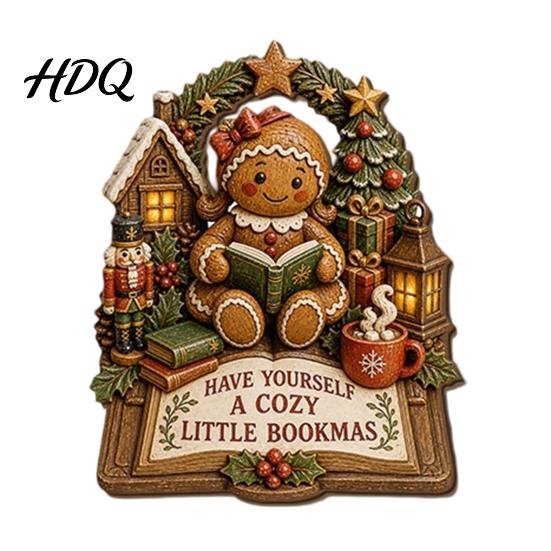 Reading Figure Ornaments 2D Flat Wooden Christmas Tabletop Sign Gnome Nutcracker Snowman Santa Claus Unique Gifts for Readers Gingerbread Man