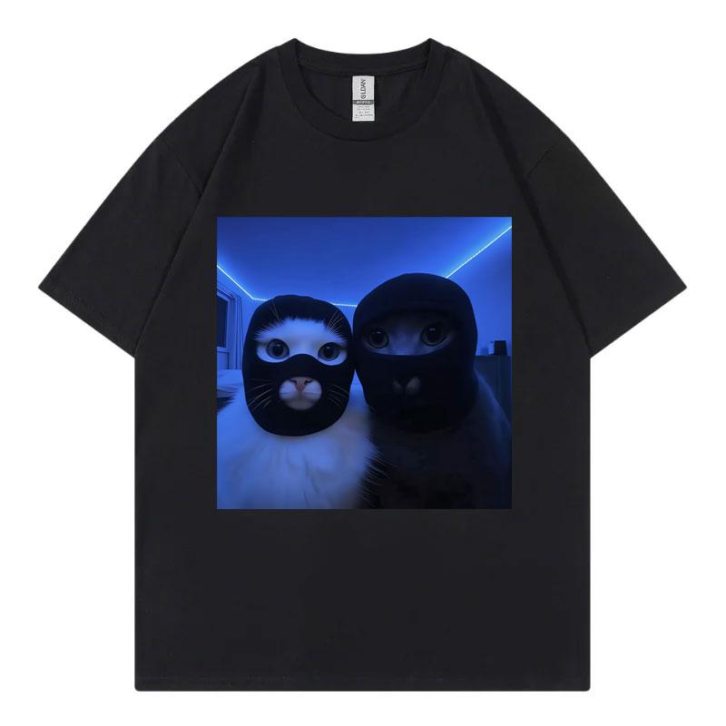 Masked Thief Cat Funny Meme Graphic T Shirts Unisex Unisex Gothic Fashion Short Sleeve TShirts Summer Casual Loose Cotton TShirt