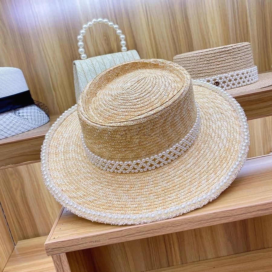202504-nu Ins Chic Summer Natural Straw  Customized Tweed Pearl Ribbon Holiday Lady Sun Cap Women Leisure Panama Jazz  Hat