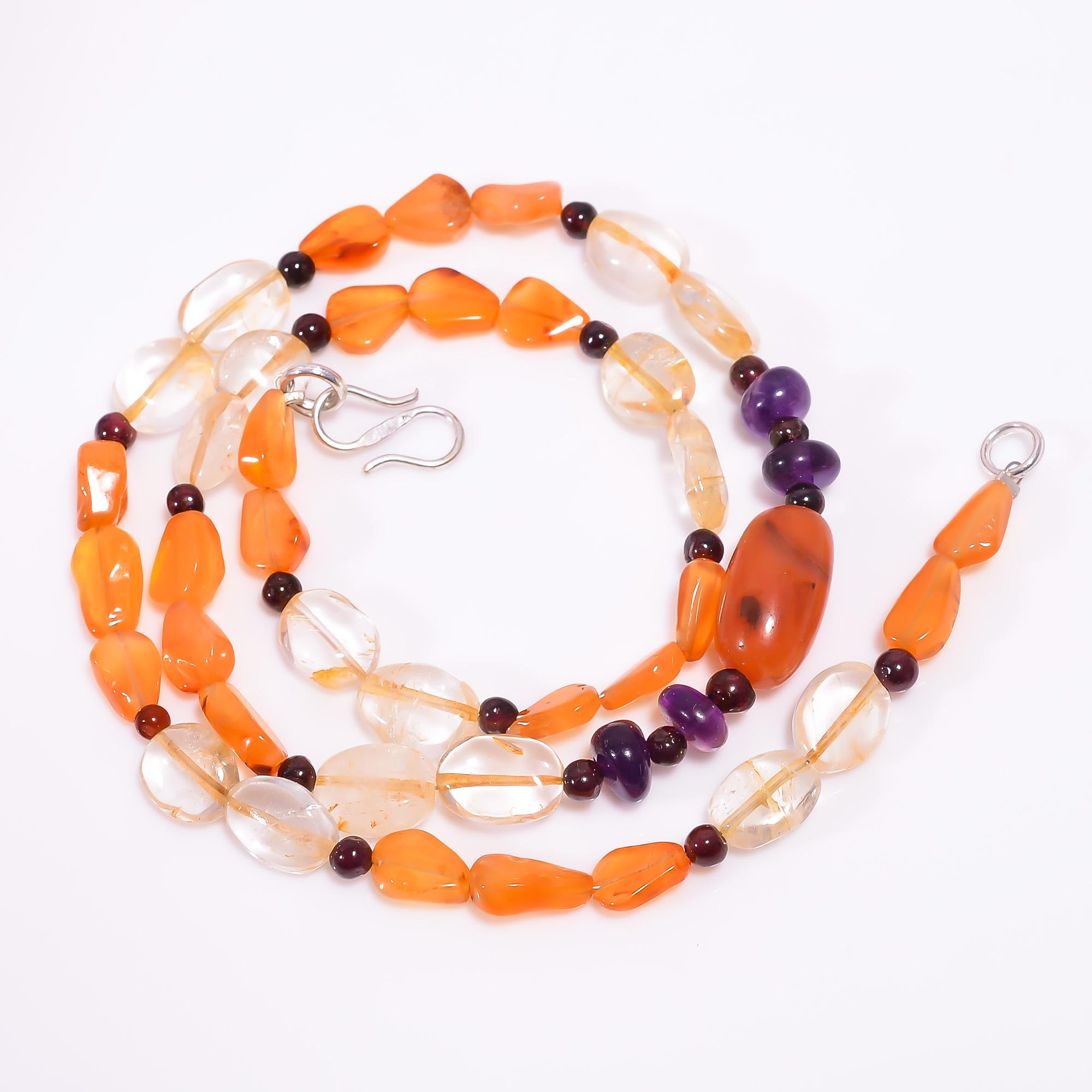 

Natural Carnelian Amethyst Citrine Gemstone Beads Necklace 3-15 mm 18 UB-7997 UB-7997