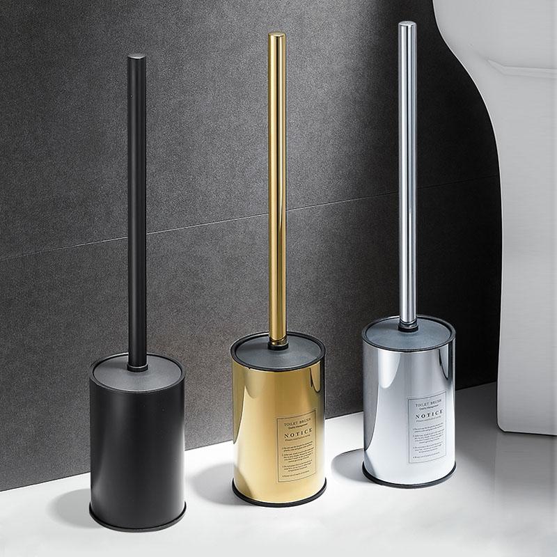 Modern Wall Hung Mounted 304 Stainless Steel Golden Round Toilet Brush Holder Set Gold Black Gun Grey Chrome