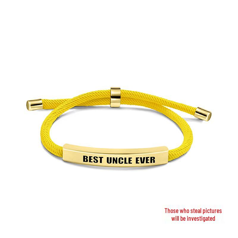 Pulseira Europeia e Americana Multicolorida de Corda Trançada com Placa de Aço Inoxidável Gravada - Presente Memorial de Bom Tio para o Natal