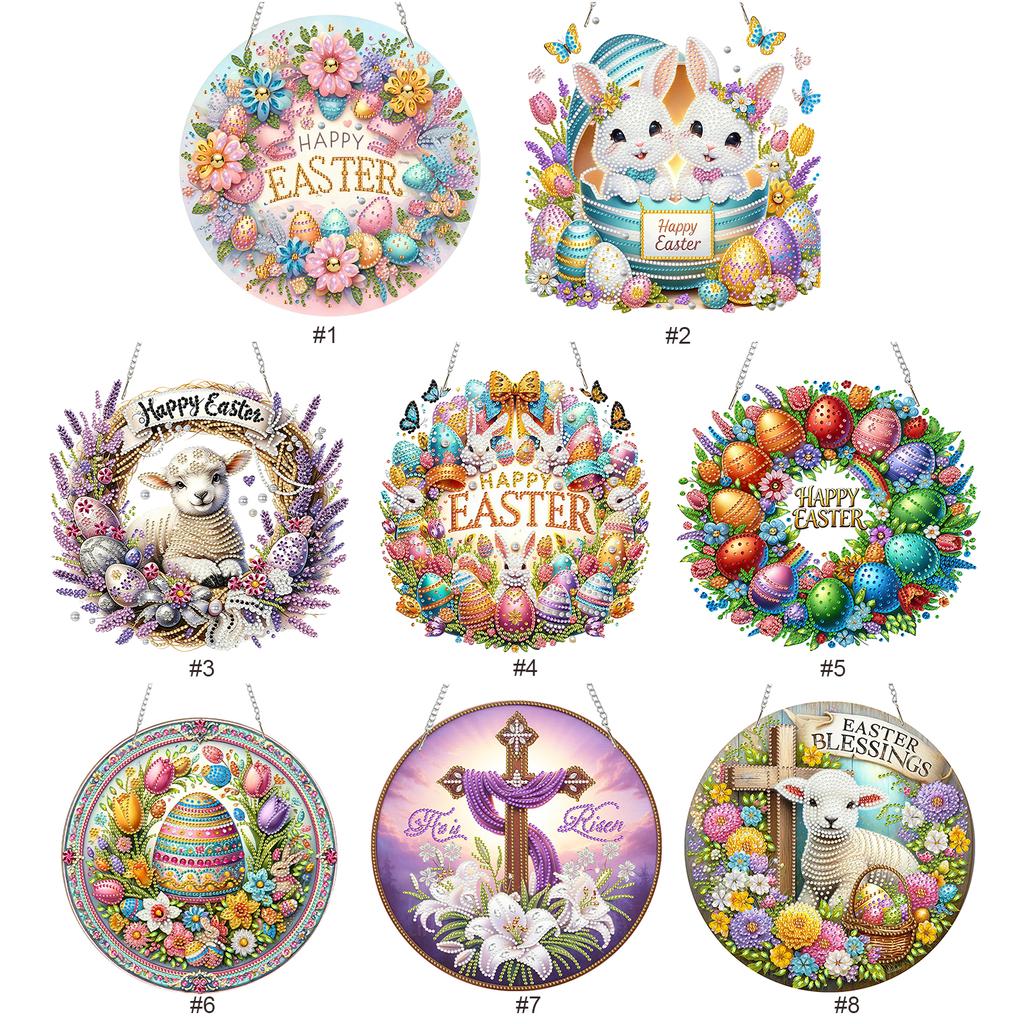 Easter DIY 2D Flat Acrylic 5D Diamond Art Painting Window Pendants Diamond Painting Rhinestone Pendant for Home Decor