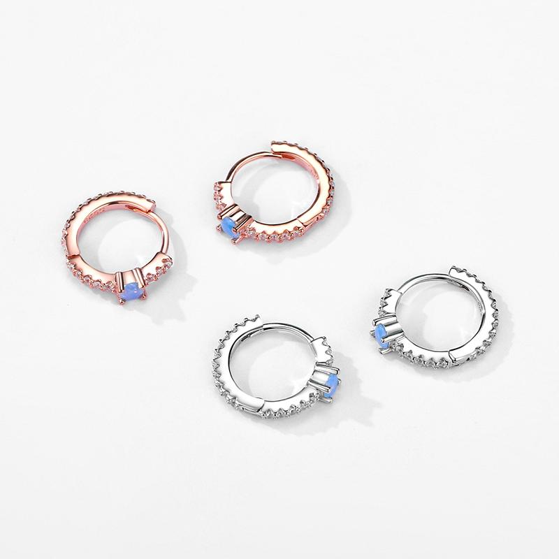 Modian 925 Sterling Silver Shiny Round Blue Opal Ear Buckles Fashion Hoop Earrings For Women Original Design Party Fine Jewelry