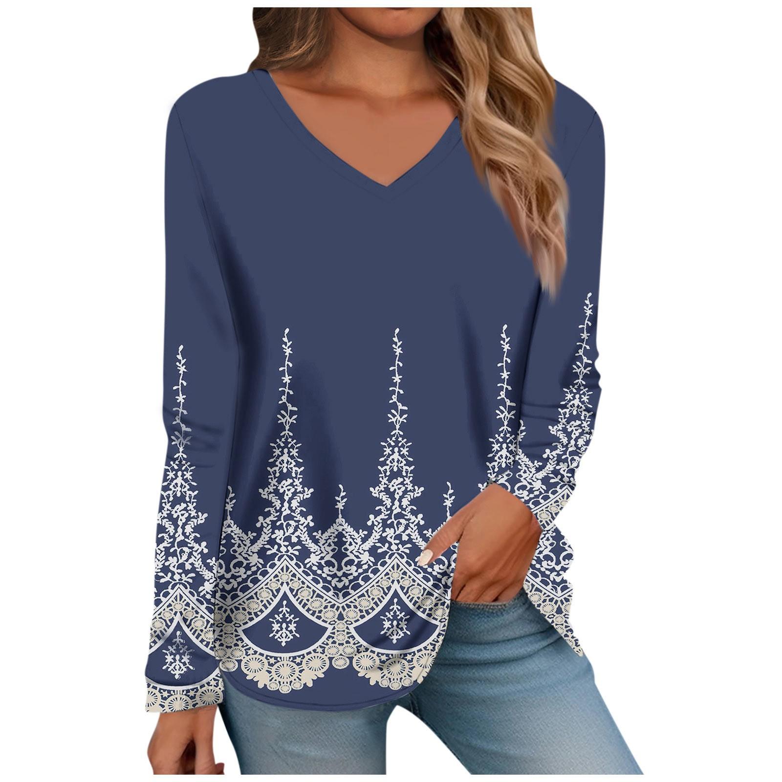 

Жен. Футболка Футболка С принтом Длинный рукав Повседневные Выходные Повседневные Классический V-образный вырез Обычный Осень Зима Верхушки XL