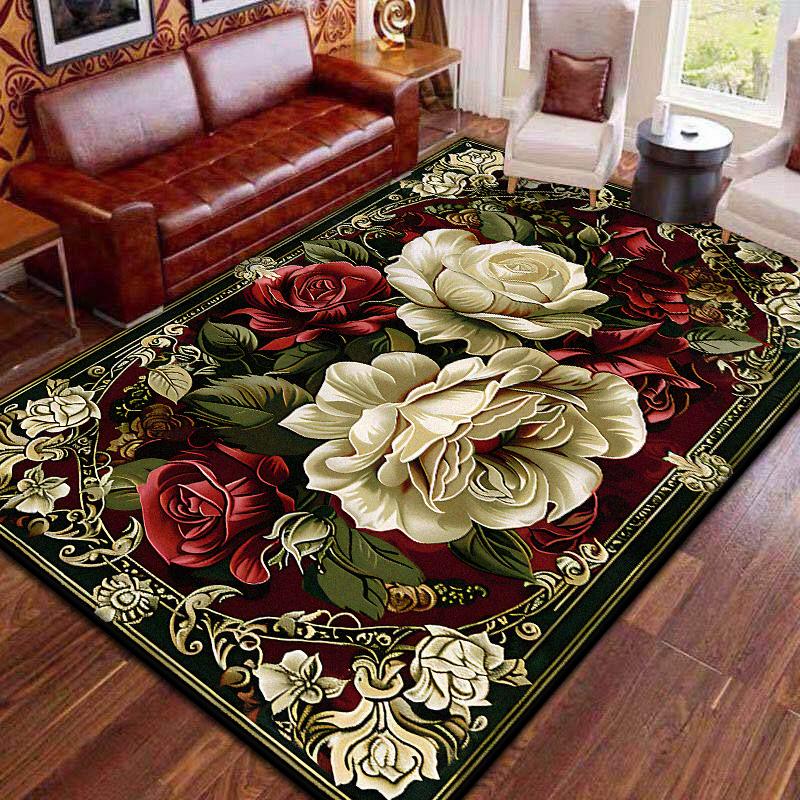 Červené Retro Velké Plošné Koberce Obývací Pokoj Evropská Dekorace Domova Koberec do Prostoru pod Pohovku Nádherný Ložnicový Protiskluzová Podložka na Podlahu Pratelný