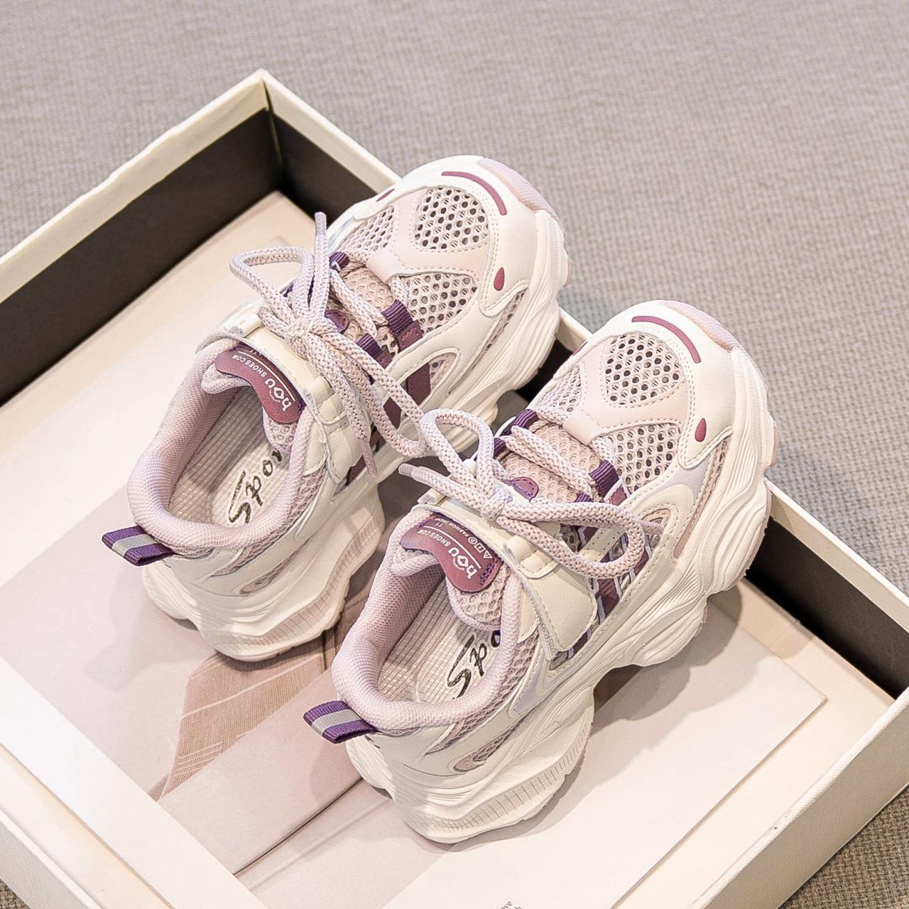 

Spring Girls Athletic Shoes Children Retro Dad Sneakers Mesh Breathable Soft Sole Kids Casual Shoes 26