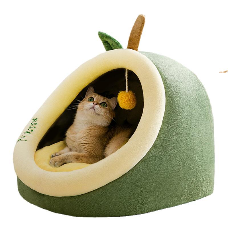 Cozy Autumn/Winter Cat and Small Dog Semi-Enclosed Bed: Removable Pet House
