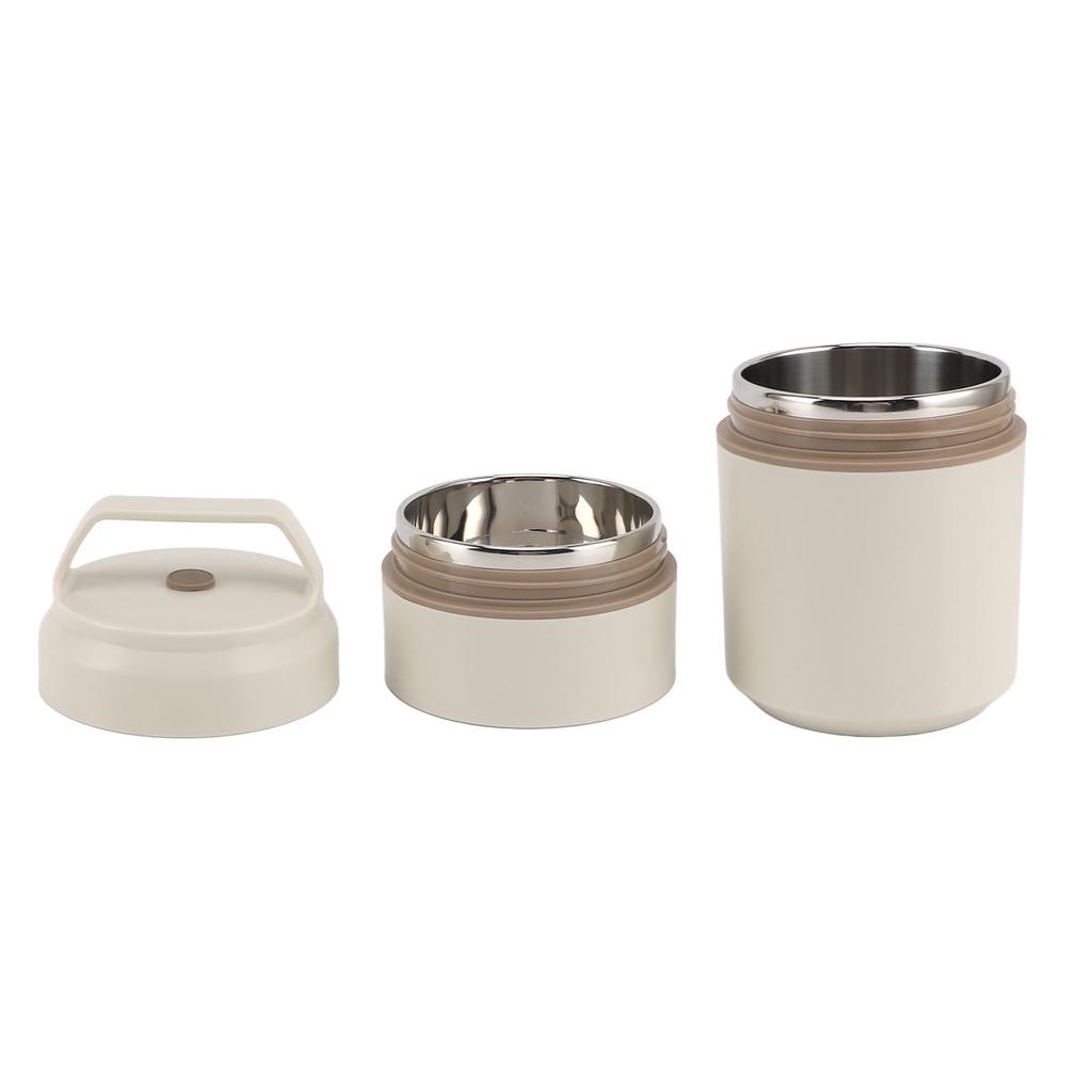 Stainless Steel Insulated Food Jar Double Layer 620ml Capacity Leak Proof Lid Insulated Food Container Wide Mouth Beige