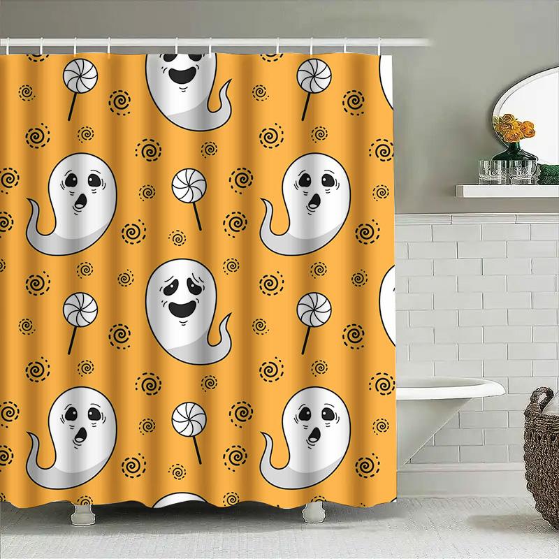 

1Pccute Ghost Shower Curtain Funny Halloween Striped Curtain For Bathroom Kids Room Decoration W60H190(CM)-1 Pcs