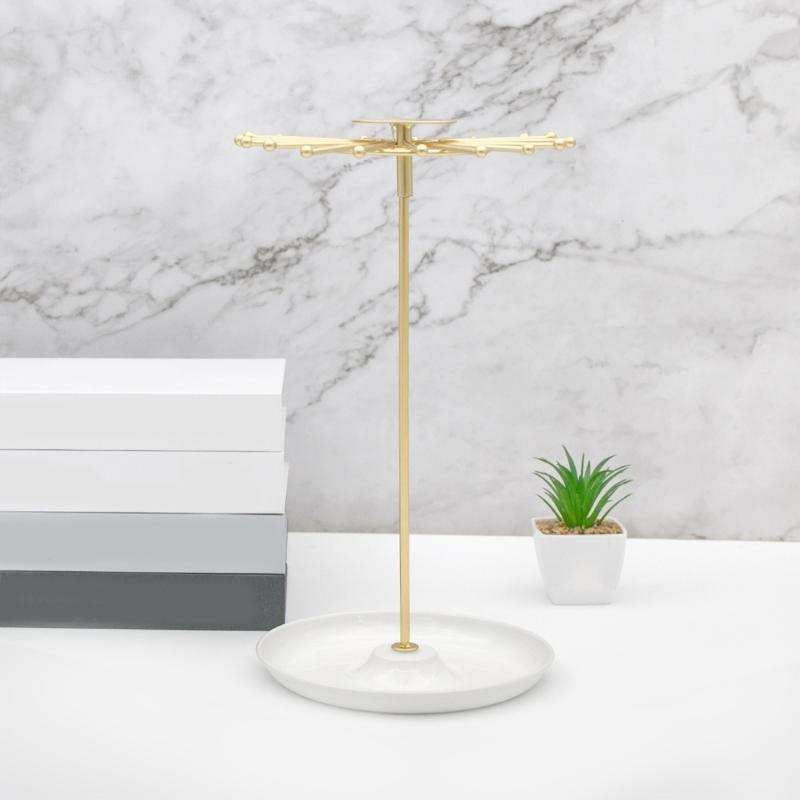 Suport de bijuterii elegant cu bază rotundă, organizator de depozitare pentru inele, coliere, cercei, economisire spațiu, accesorii, raft de afișare