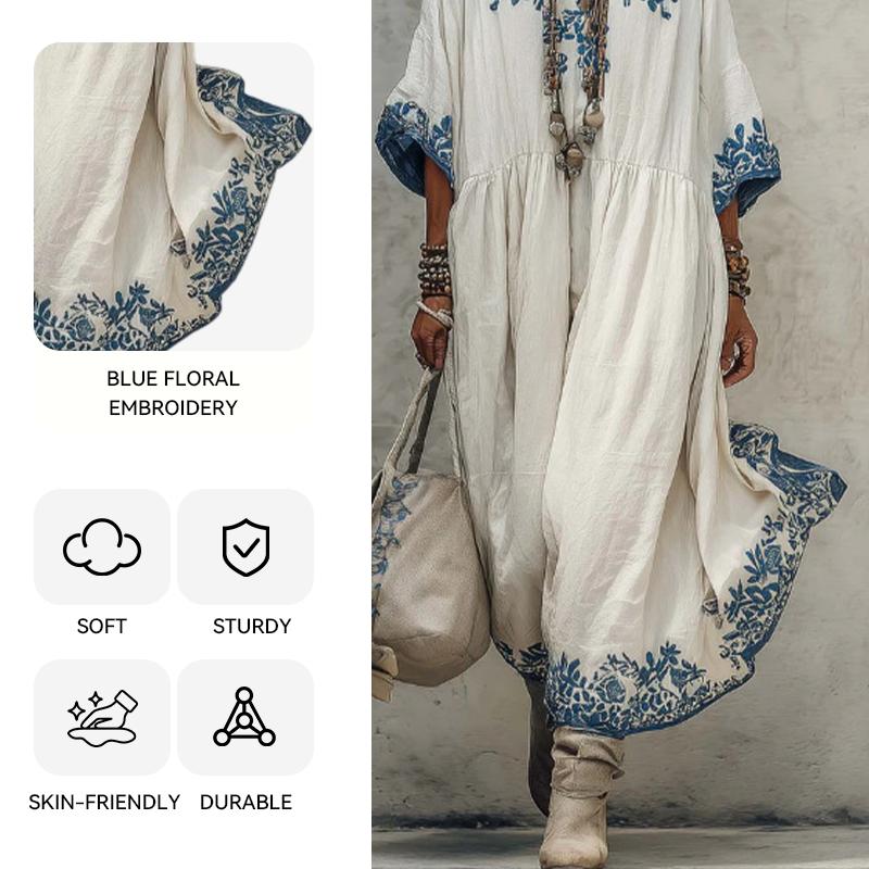 Robe Longue Maxi Style Européen d'Été pour Femmes Coupe Ample Mode Élégante Col Rond Imprimée