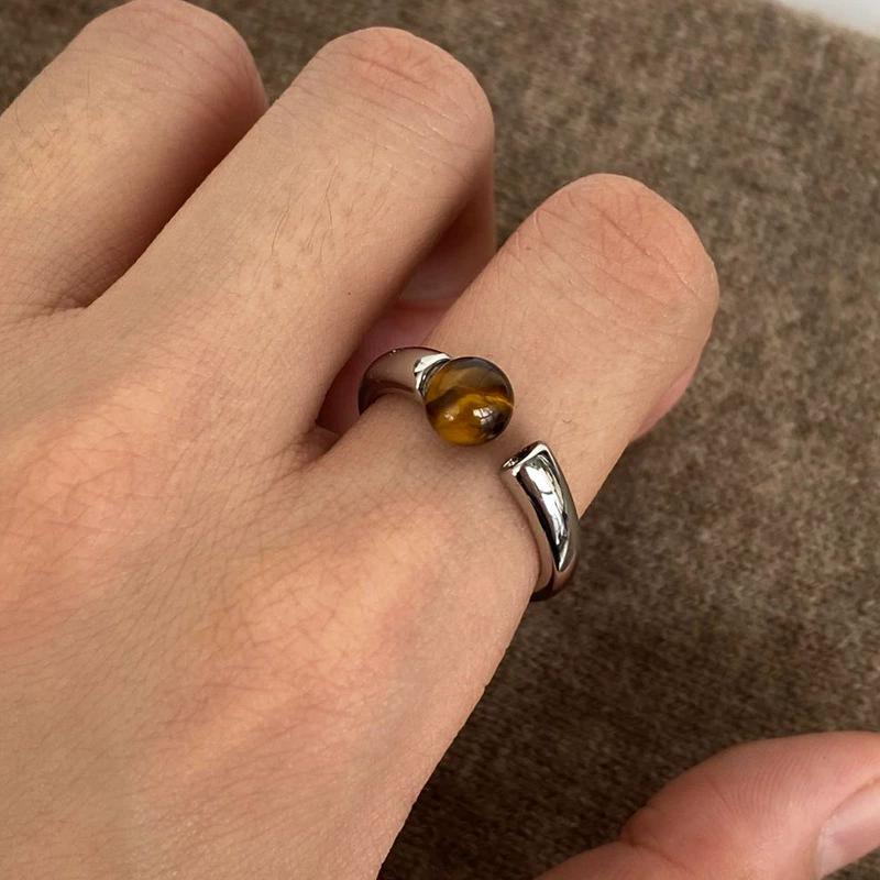Elegant Silver Plated Tiger Eye Stone Rings For Women Minimalist New Fashion Personality Creative Daily Party Jewelry Gift
