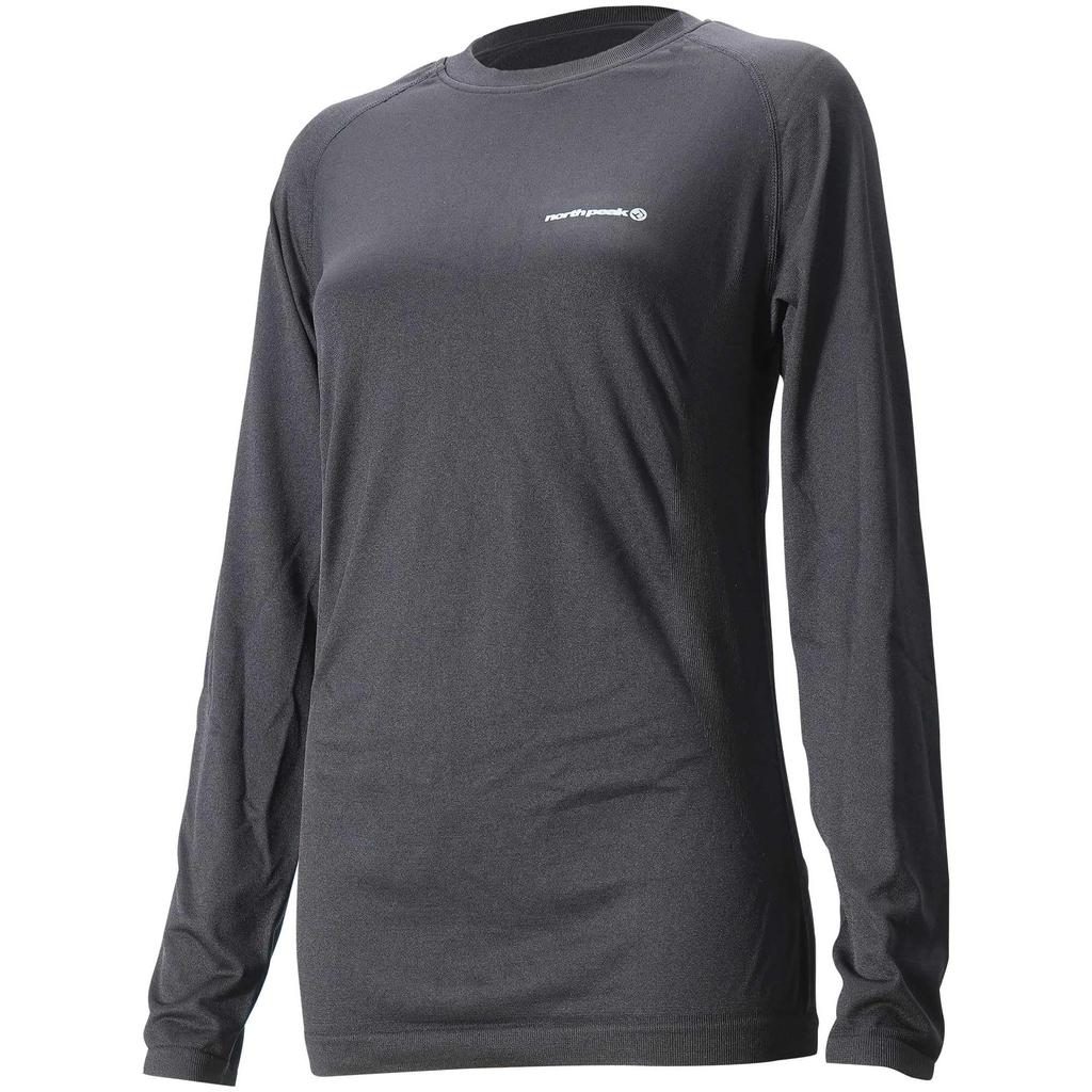 North Peak Women's Lightweight Long Sleeve Inner Shirt, Warm, Absorbent, Quick-Drying, Hollow Fiber, NP-8074 Black, WL