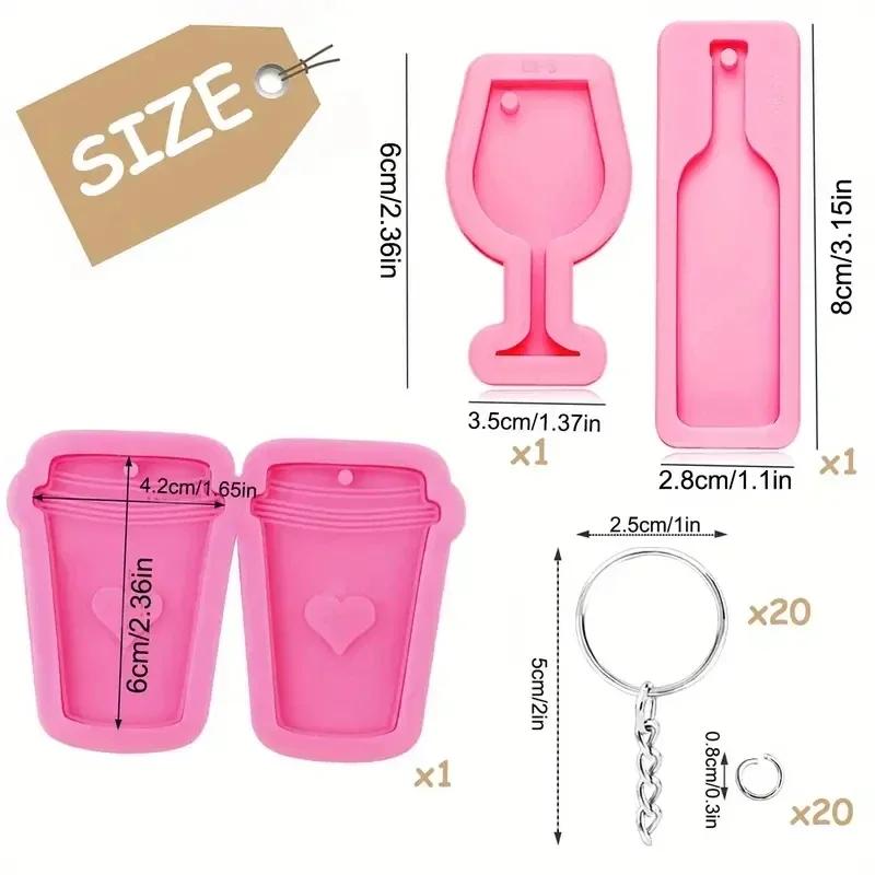 1Set Wine glass mold, keychain mold Wine Bottle Silicone Molds Luggage Tag Mold Fondant Chocolate Candy Molds