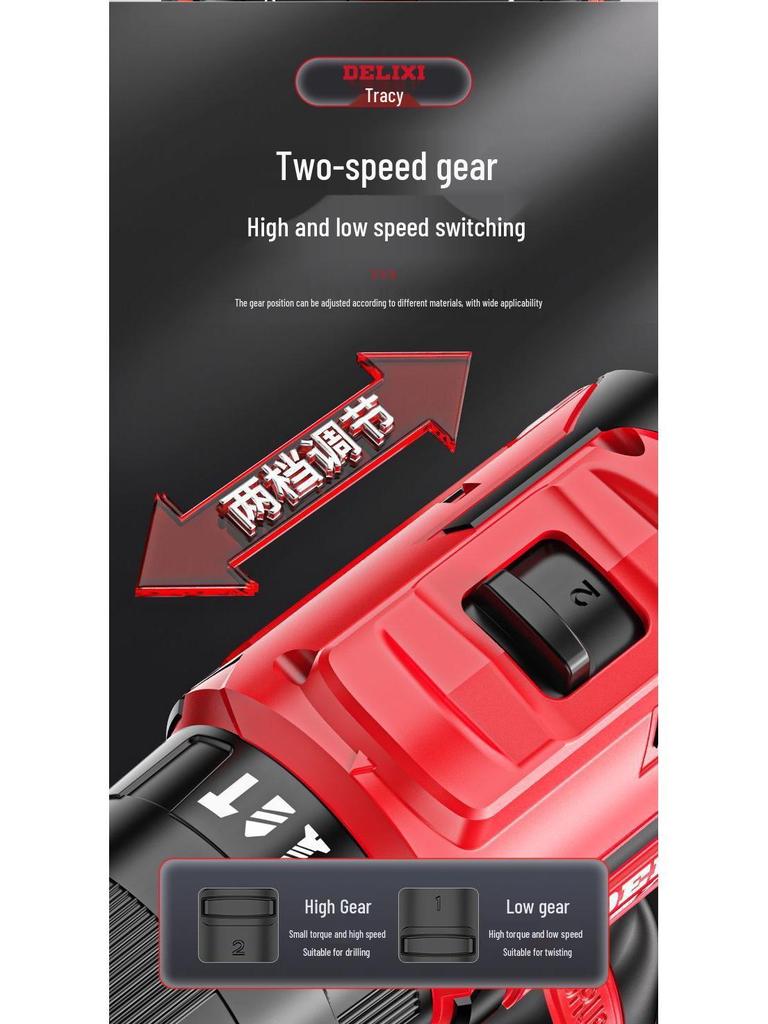Delixi Cordless Brushless Handheld Drill, Rechargeable Multi-function Hammer Drill with Lithium Battery & Electric Screwdriver