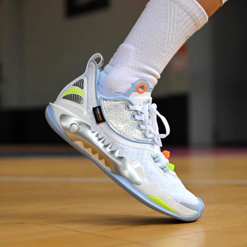 ANTA Men KT8 Professional Basketball Shoes White Light Blue Neon Green 112411106-3