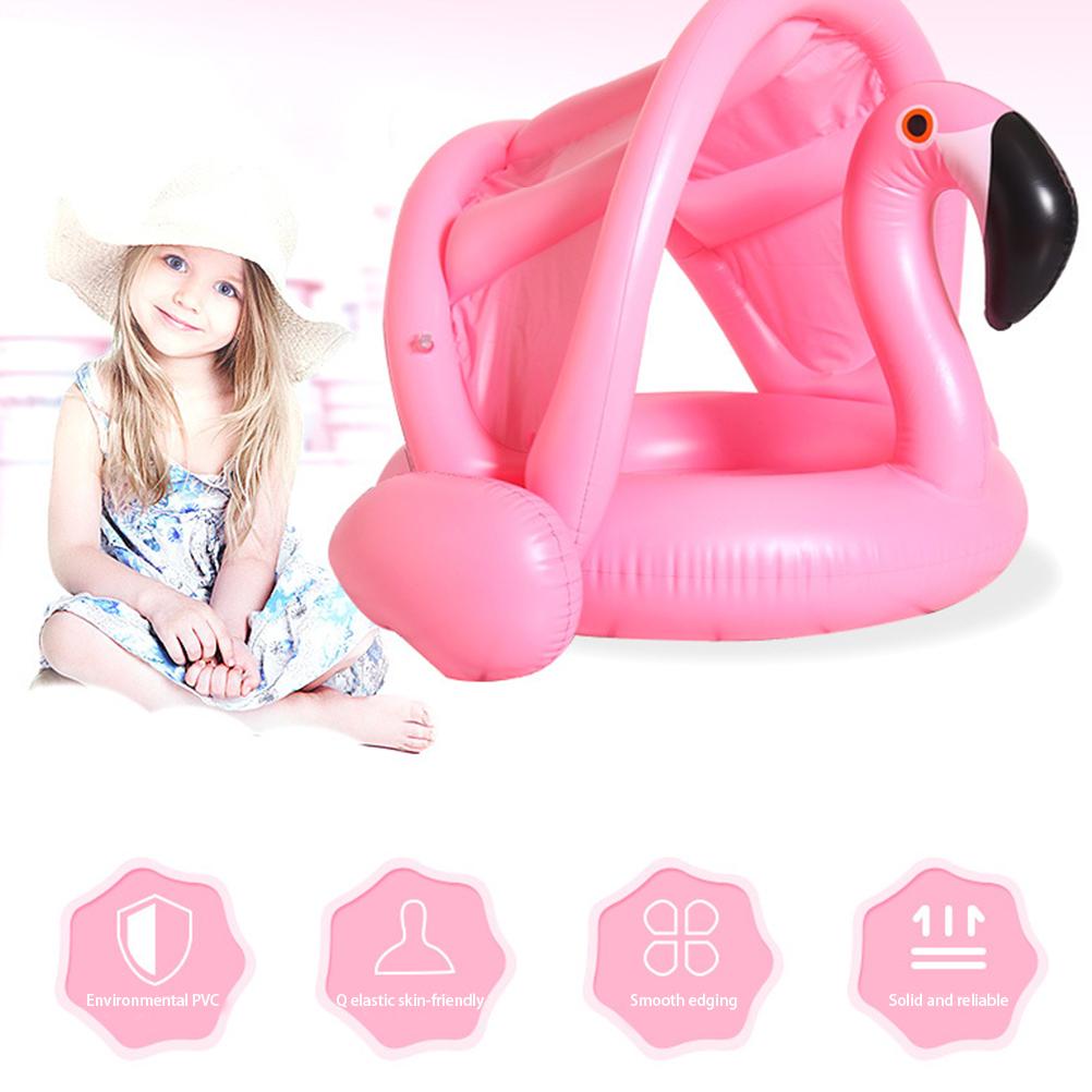 Flamingo Baby Swimming Ring with Canopy Sun Protection Baby Swimming Aid Inflatable Baby Pool