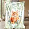 Orange Cat Family Theme Blanket Lightweight Warm Flannel Blanket Decorative Throw Blanket for Home Decoration