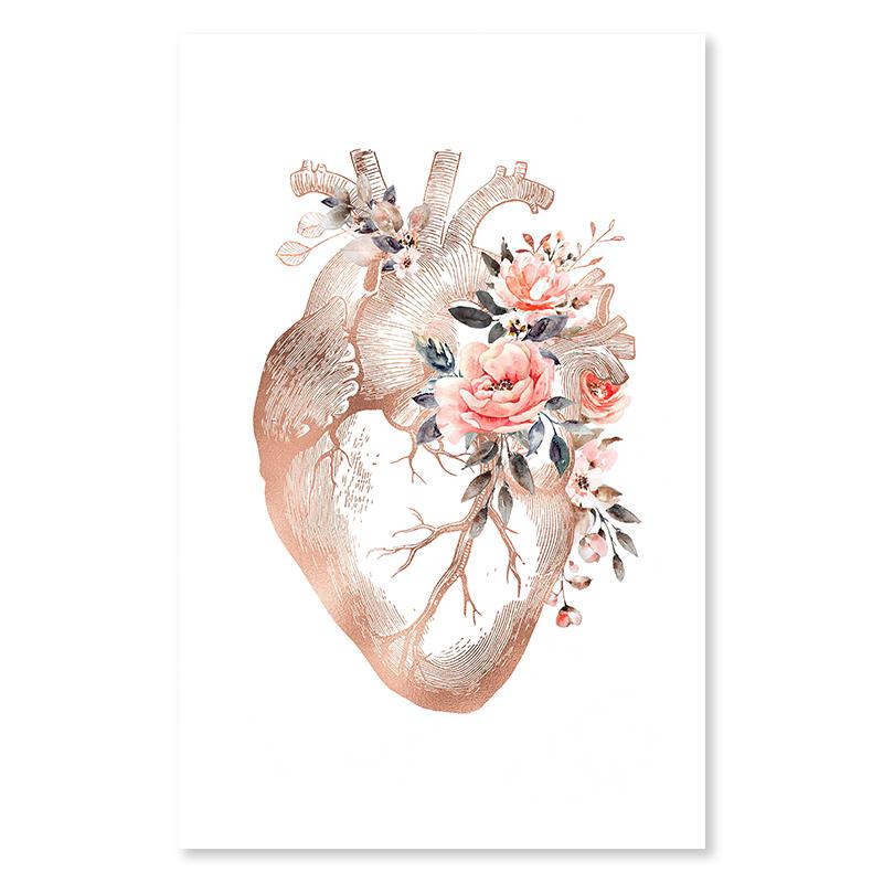 Flower Anatomy Canvas Painting Heart Lungs Skull Organ Poster Stethoscope Wall Art Printed Picture Medical Education Decoration