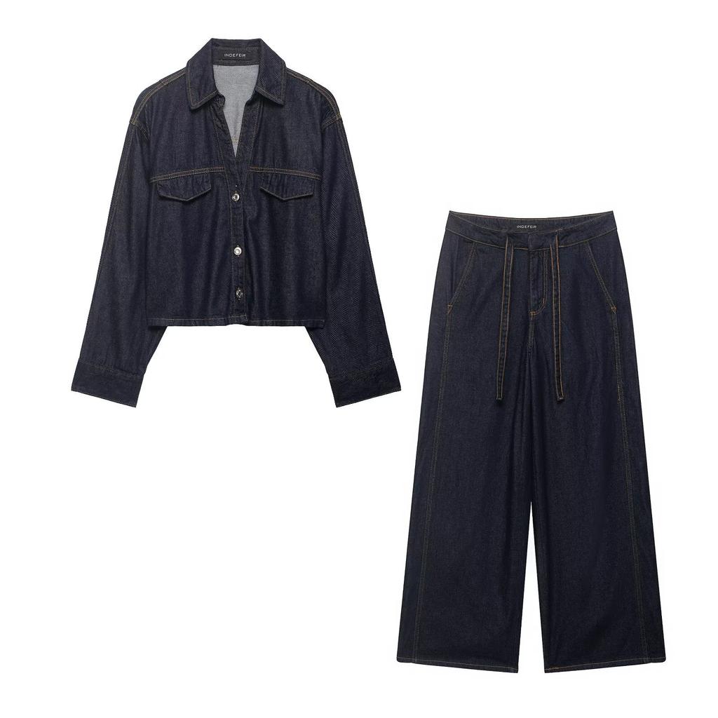 2026 Spring New European and American Cross-border Women's Clothing Street Fashion Flip Short Denim Shirt w085 360559