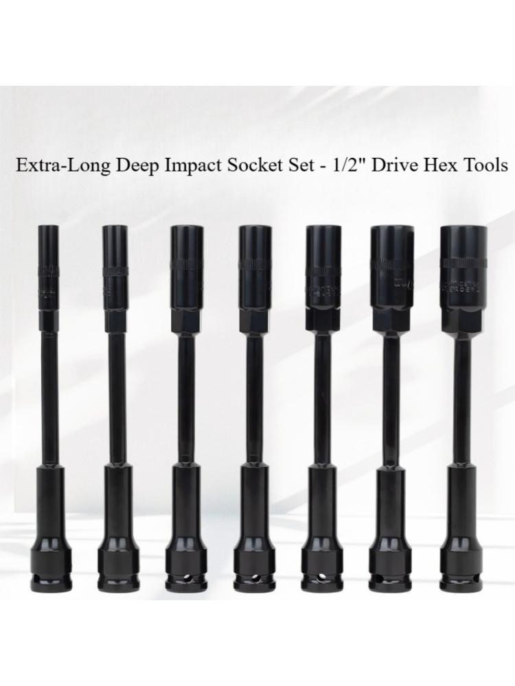 

Extra-Long Deep Impact Socket Set - 1/2 Drive Hex Tools for Motorcycle, Electric Vehicle & Auto Repair