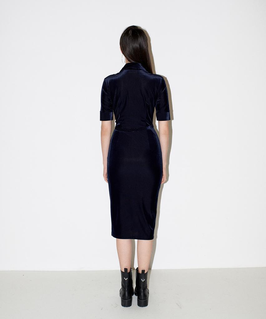 Chaenyuyog Front Open Velvet Dress [Navy]