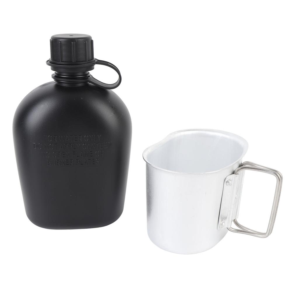 Outdoor Canteen Kit PE 1L Canteen Water Bottle with Bottle Pouch and Cup for Camping Hiking Backpacking