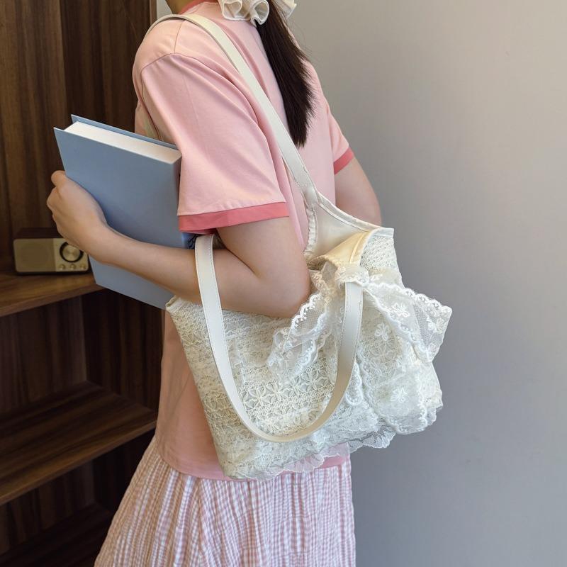 Summer Leisure Vacation Beautiful Lace Shoulder Armpit Bag Large Capacity Tote Bag Sweet White Handbag Women's Bag