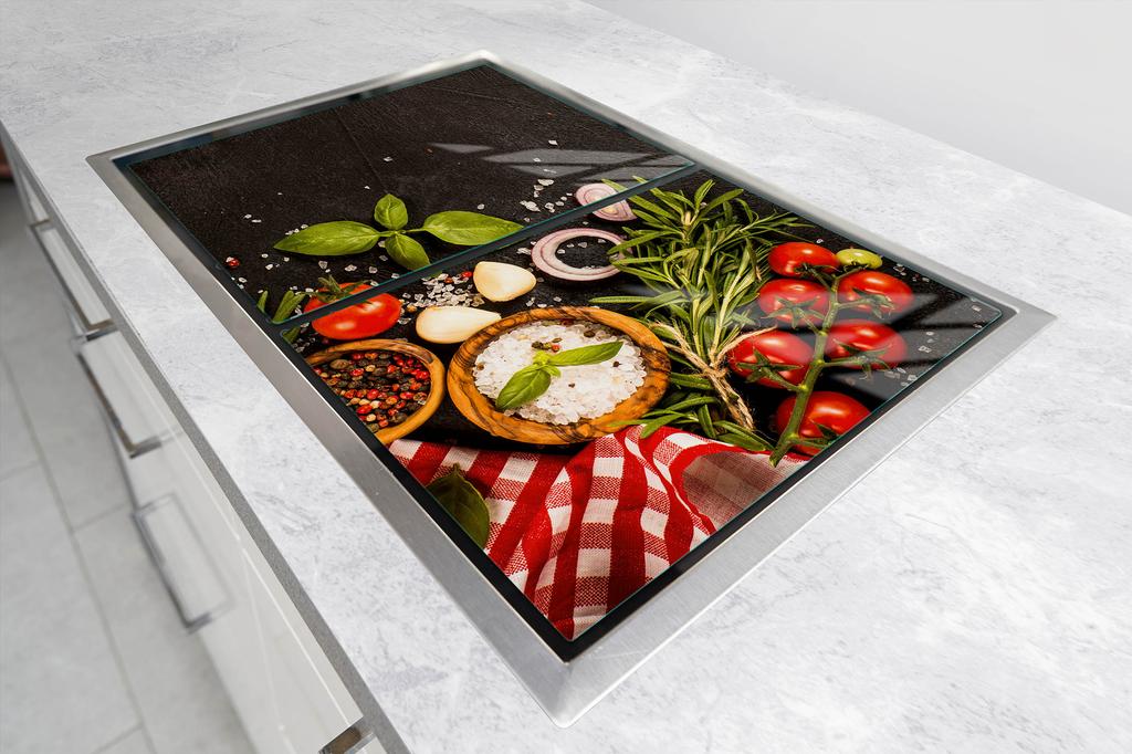 SZKLANA PŁYTA OCHRONNA NA KUCHENKĘ 70x52 JEDZENIE