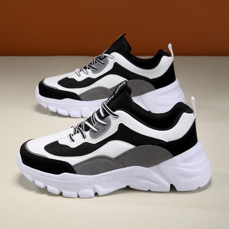 2025 Chunky Sneakers Men Mesh Leather Platform Shoes Mixed Colors Lace-Up Lady Trendy Trainers Thick Sole Men Casual Shoes
