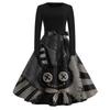 Damen Vintage Rundhals Langarmkleid mit Halloween-Print für Freizeit und Alltag