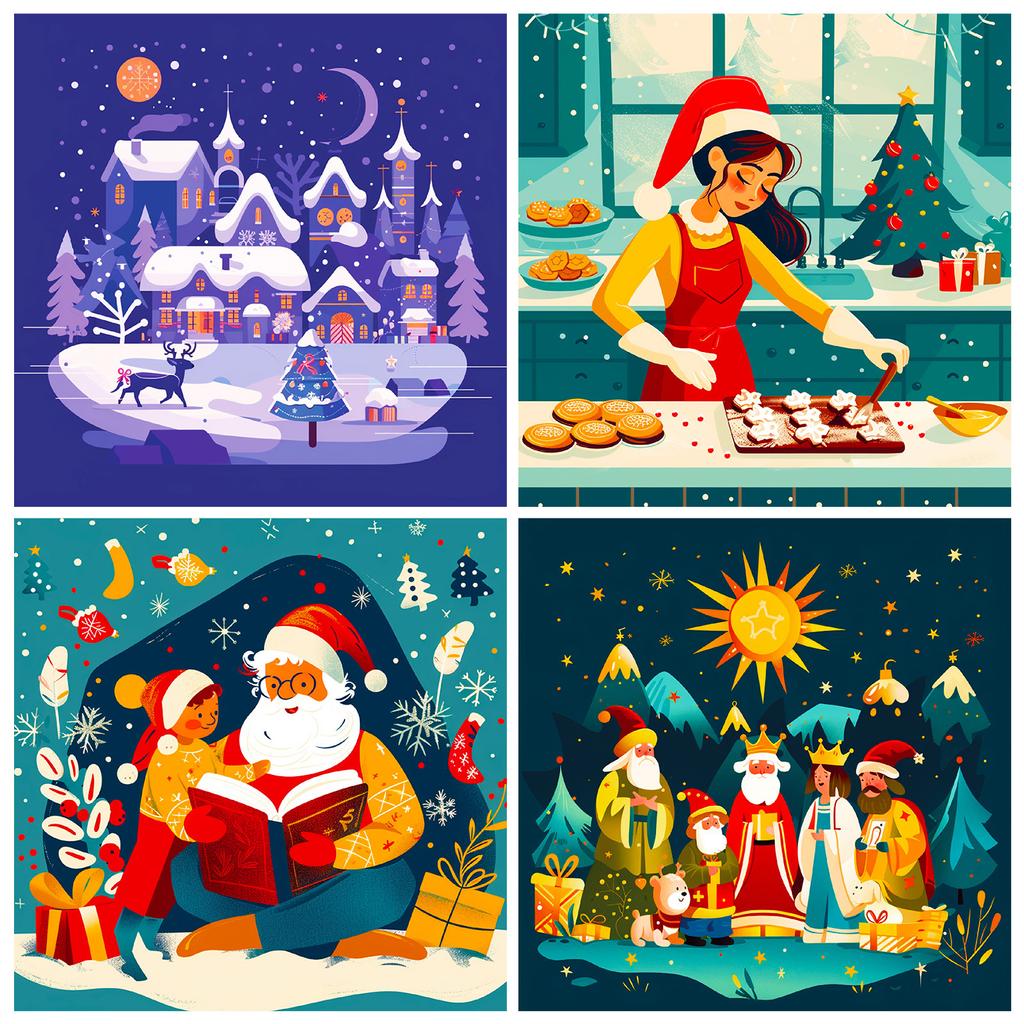 12 Happy Family Christmas Theme Material Paper Gift Wrapping Paper Cut Collage Hand Account Material