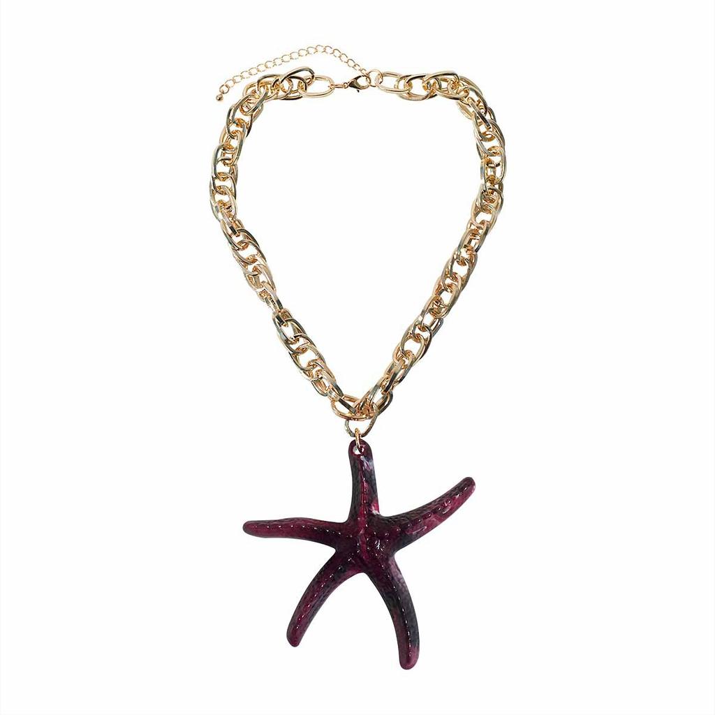 N11181 Fashion Color Resin Starfish Pendant Necklace Seaside Holiday Ocean Series Aluminum Chain Necklace