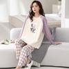 Reine Baumwolle Schlafanzug Damen Rundhals Pullover Langarm Loungewear Baumwolle Mädchen Zweiteiliges Set