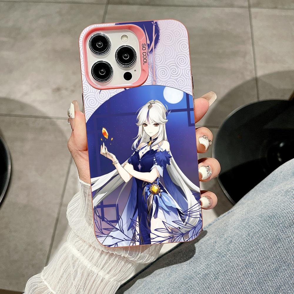 Game GI Ningguang Pink Translucent Mobile Phone Case for iPhone 17 16 15 14 13 12 11 X XR XS 8 7 Air Pro Max Plus Colorful Cover