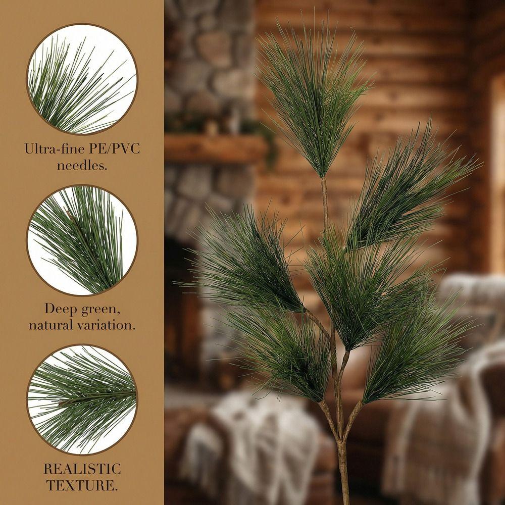 Realistic Artificial Pine Branch with Pine Cones Chinese Style Faux Pine Plant Plastic Fake Pine Branches Wedding Decor