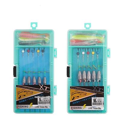 Tragbares Texas Rig Angelset mit vorgebundenem Schnur, Curly Tail, Kugelblei, Perle und Kurbelhaken