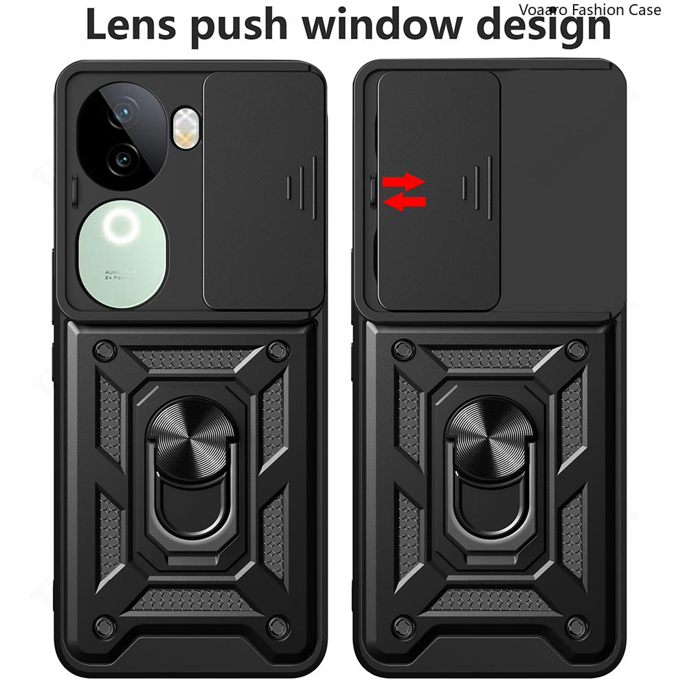 Slide Lens Armor Funda for Vivo IQOO Z9S 5G Global Case Magnetic Ring Stand Holder Cover for Vivo V40E 5G Global Case Back Capa