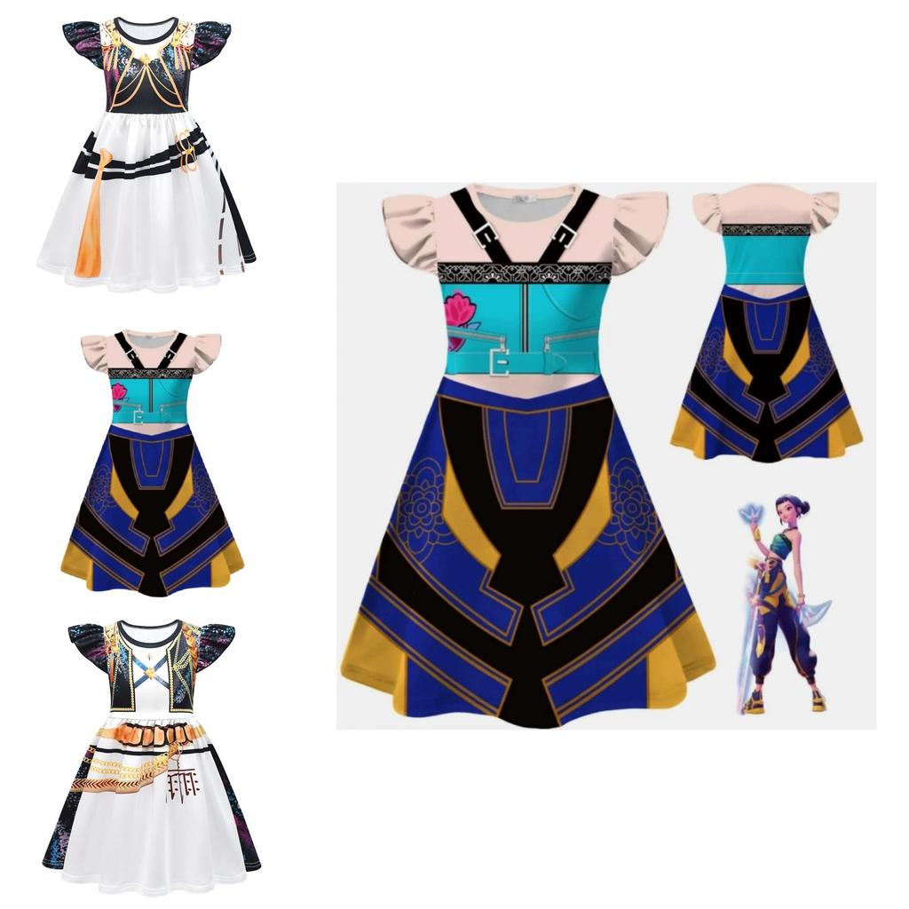 Kpop Demon Hunters Rumi Mira Zoey Childrens Costume Dress With Print Fabric And Flared Sleeves For Spring And Fall Wear