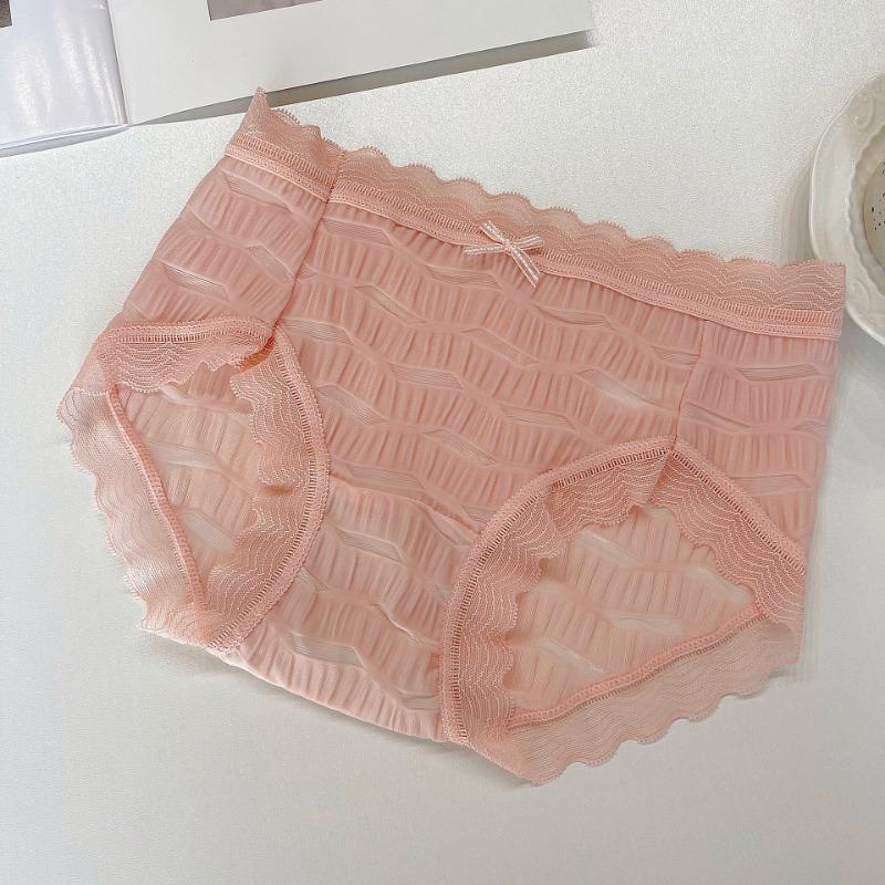 

Нижнее белье для девочек Ice Gauze с дышащей талией, не оставляющей следов, облегающие ягодицы, кружевные женские треугольные трусики из чистого хлопка one size